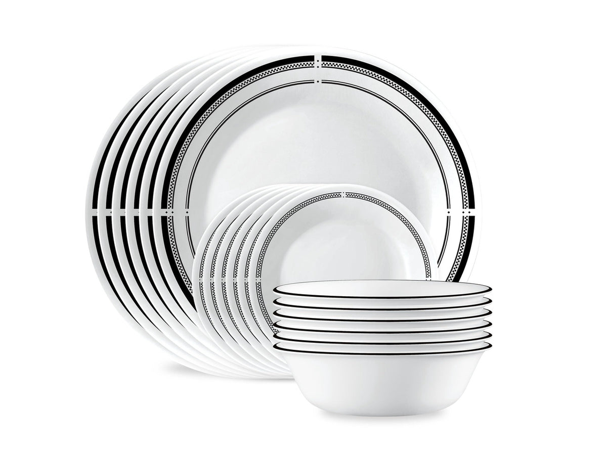 18-Piece Round Dinnerware Set Service for 6, Lightweight Round Plates and Bowls Set, Vitrelle Triple Layer Glass, Chip and Scratch Resistant, Microwave and Dishwasher Safe, Brasserie