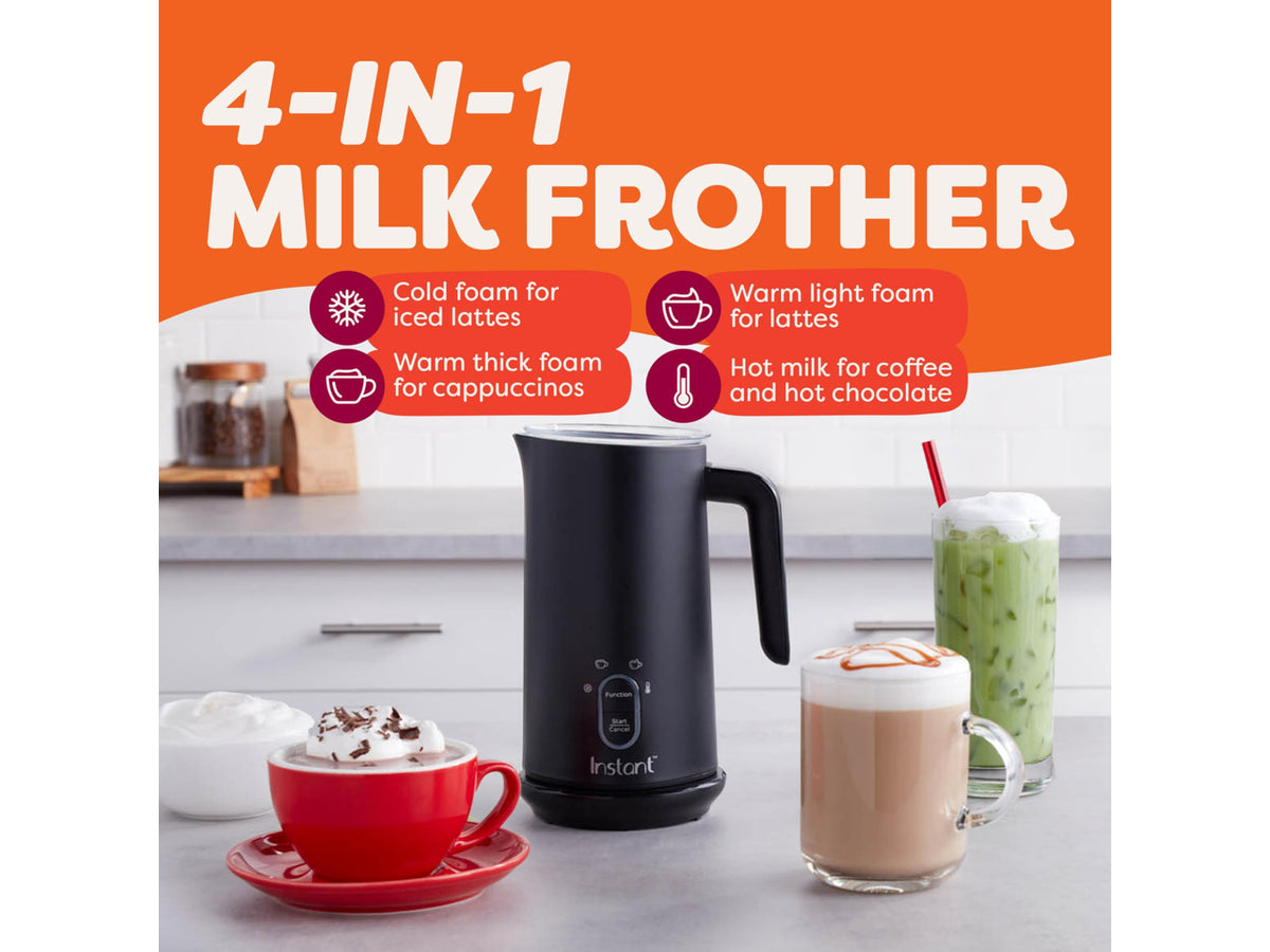4-in-1 Milk Frother, 10 oz, Black | Makes hot and cold foam, steams milk and warms milk, for lattes, cappuccinos and macchiatos, with 500 watts of power.