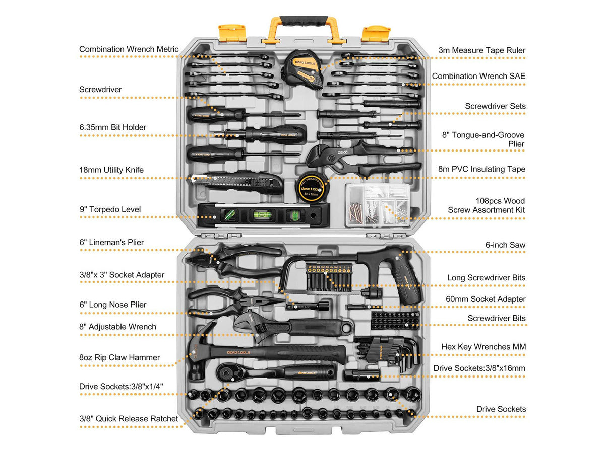 218-Piece General Household Hand Tool kit, Professional Auto Repair Tool Set for Homeowner, General Household Hand Tool Set with Plier, Screwdriver Set, Socket Set, with Portable Storage Case