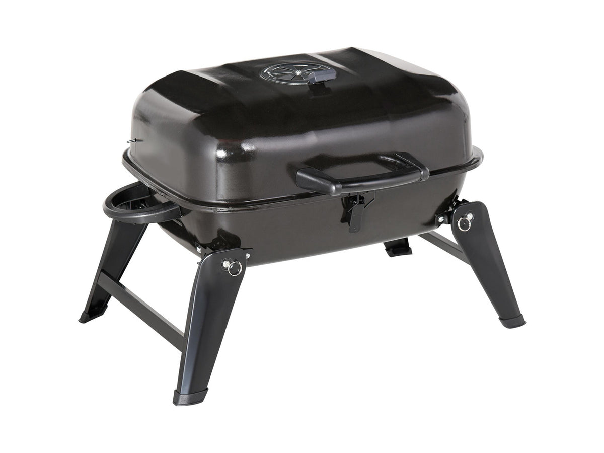 14" Portable Charcoal Grill, Tabletop Small BBQ Grill for Outdoor Cooking, Camping, Tailgating, Enamel Coated, Vent, Folding Legs, Black