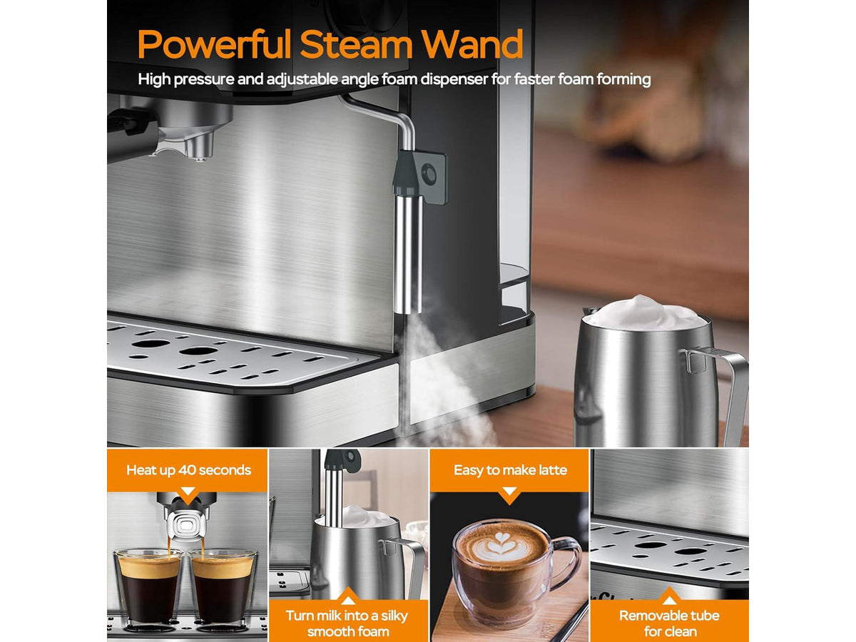 20 Bar Professional Espresso Machine with Milk Frother, Single & Double Shot, ESE Pod Compatible, Removable Water Tank for Cappuccino, Latte, & Macchiato Home Barista Edition