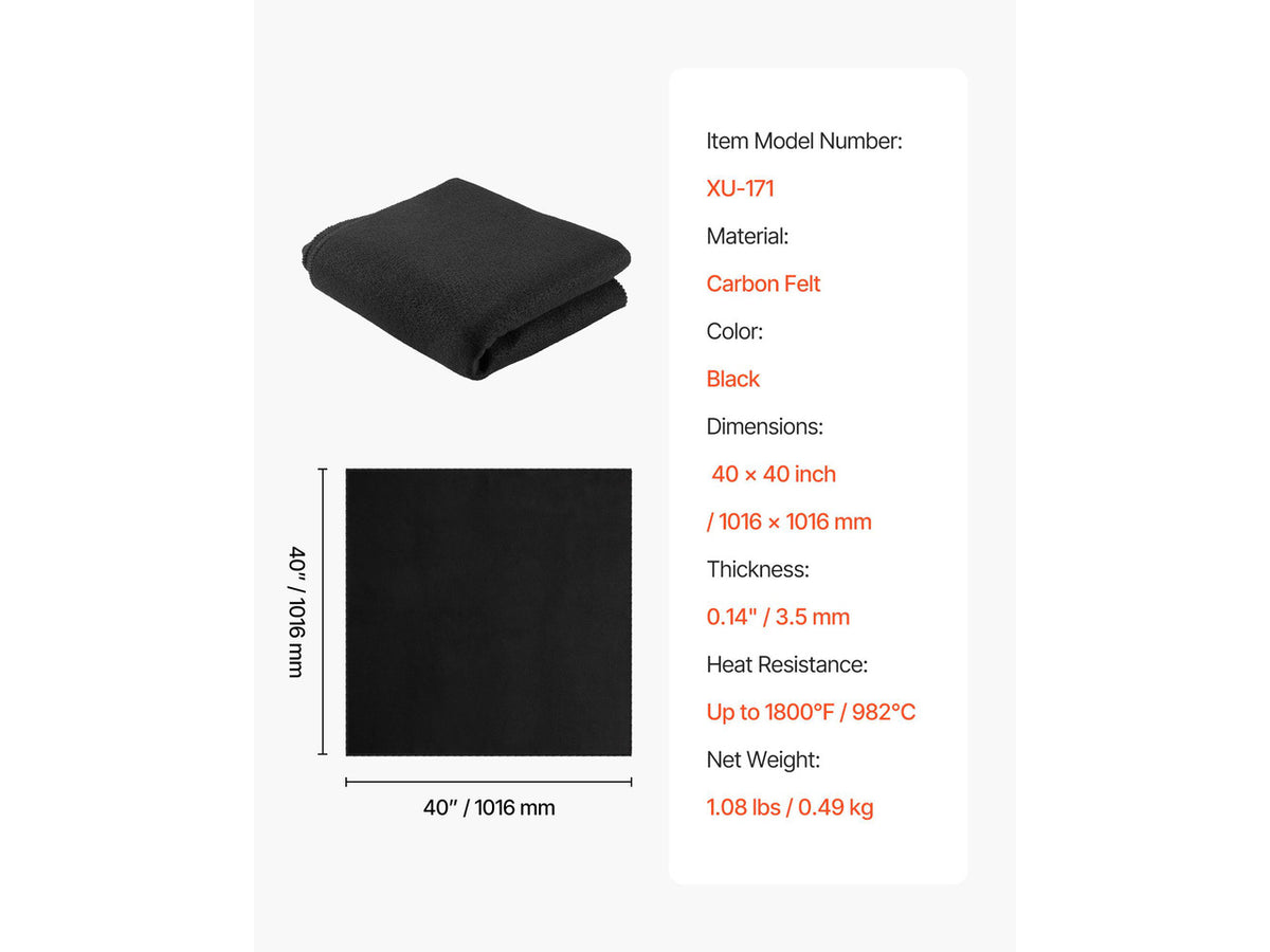 Carbon Felt Welding Blanket, 40" x 40" Flame Retardant Welding Blanket, Up to 1800°F Heat Resistant Safety Protection Blanket, 3.5mm Thickened Carbon Fiber Fireproof Insulation Mat Pad