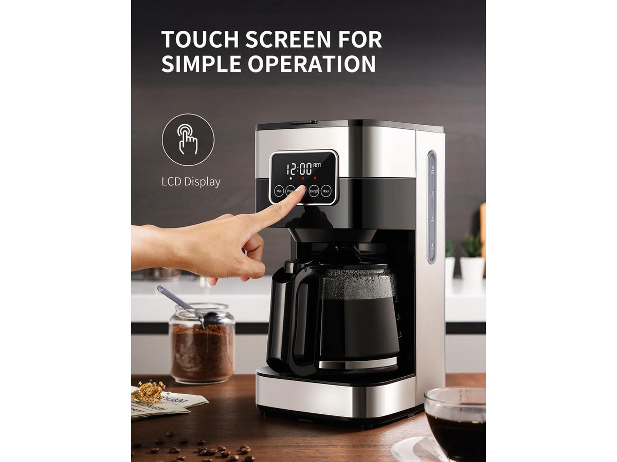 10-Cup Programmable Coffee Maker, Regular & Strong Brew Drip Coffee Machine for Home and Office, Auto Shut Off, Permanent Filter, Silver