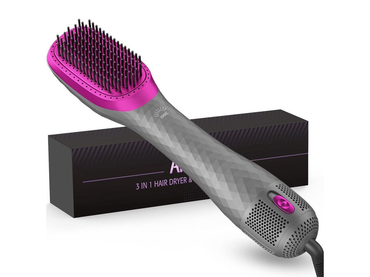 3 in 1 Hair Dryer Brush Professional 1200W Powerful Ceramic Tourmaline 3 Heat/2 Speed Settings One Step Hair Dryer and Styler (Gray)