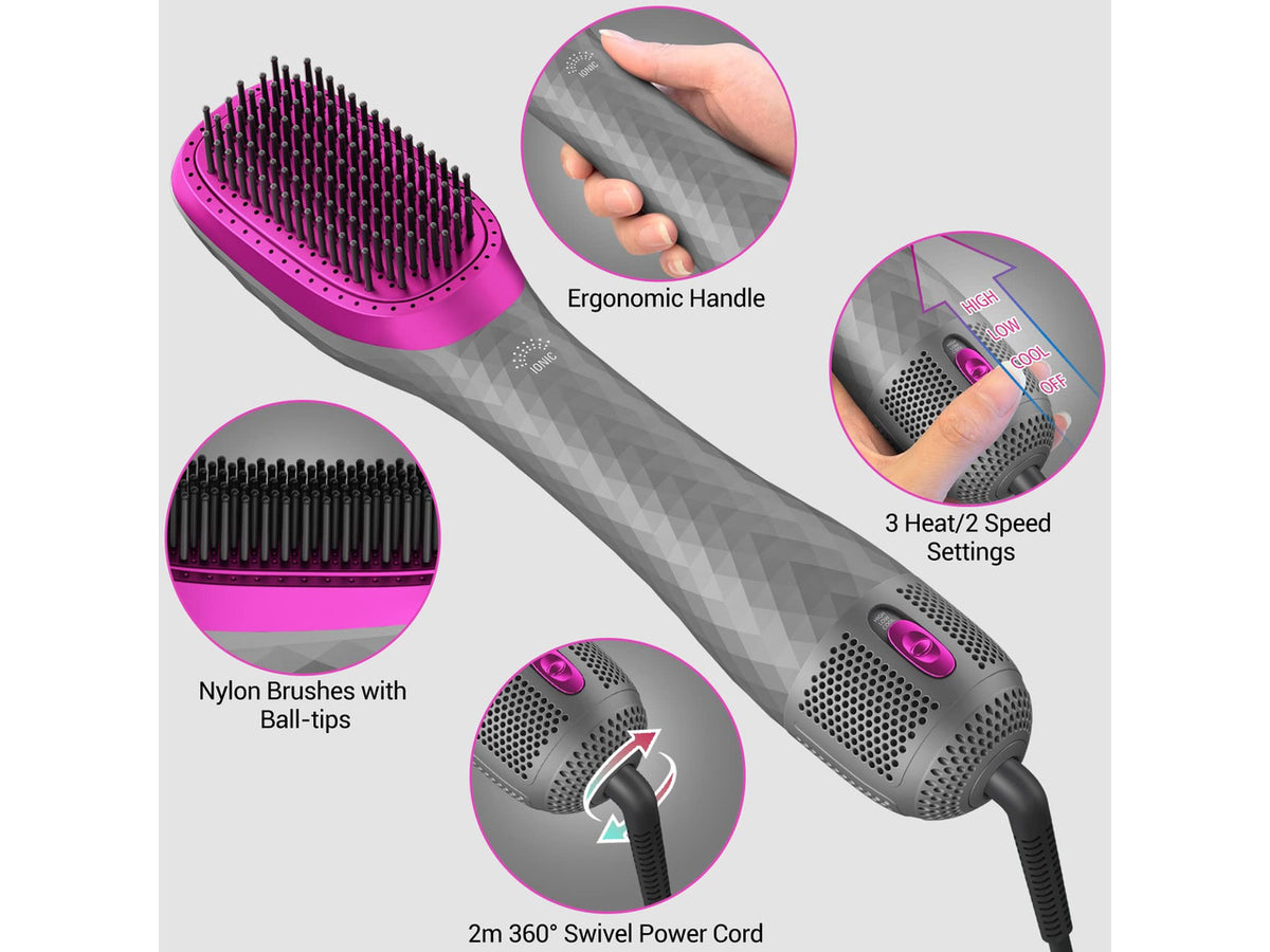 3 in 1 Hair Dryer Brush Professional 1200W Powerful Ceramic Tourmaline 3 Heat/2 Speed Settings One Step Hair Dryer and Styler (Gray)