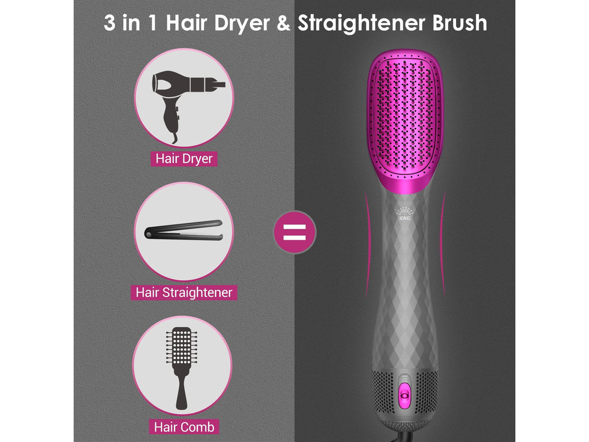 3 in 1 Hair Dryer Brush Professional 1200W Powerful Ceramic Tourmaline 3 Heat/2 Speed Settings One Step Hair Dryer and Styler (Gray)