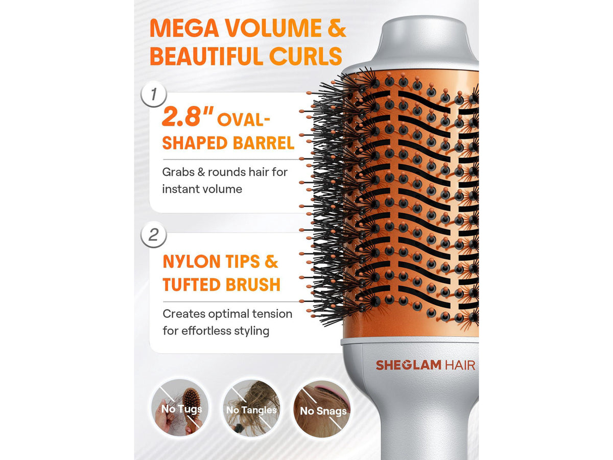4-in-1 Hot Air Brush - Hair Dryer & Styler with 33000 RPM Motor, Gloss PRO Coating for Shine, 3 Heat Settings, Tangle-Free Ionic Bristles for Frizz-Free Blowouts (US Plug)