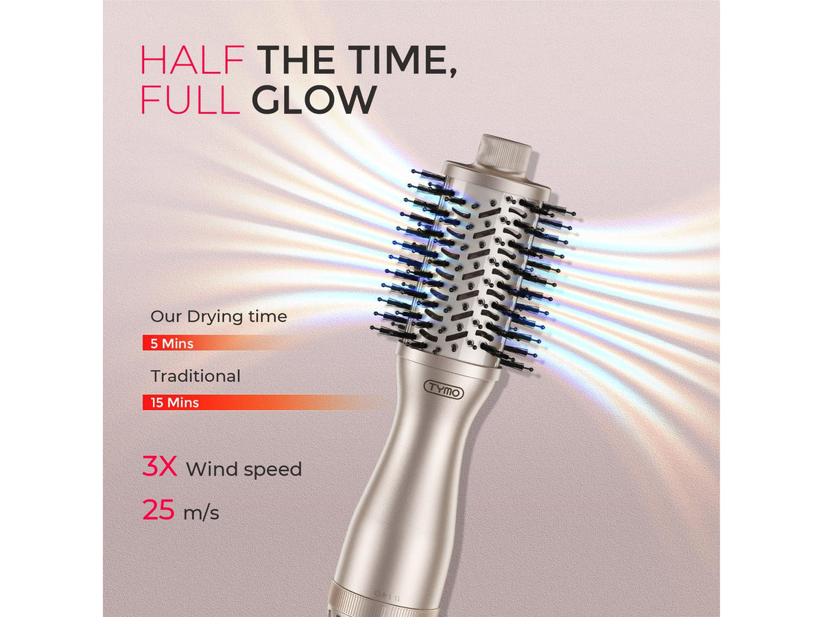 2.0 Hair Blow Dryer Brush - Blowout Hot Air Brush, One Step Volumizer, Upgraded 2 Inch Oval Barrel Roller Curling Styler, 3X Faster Drying, 0.6 lb Lightweight, Straightener Curling in One, Gold
