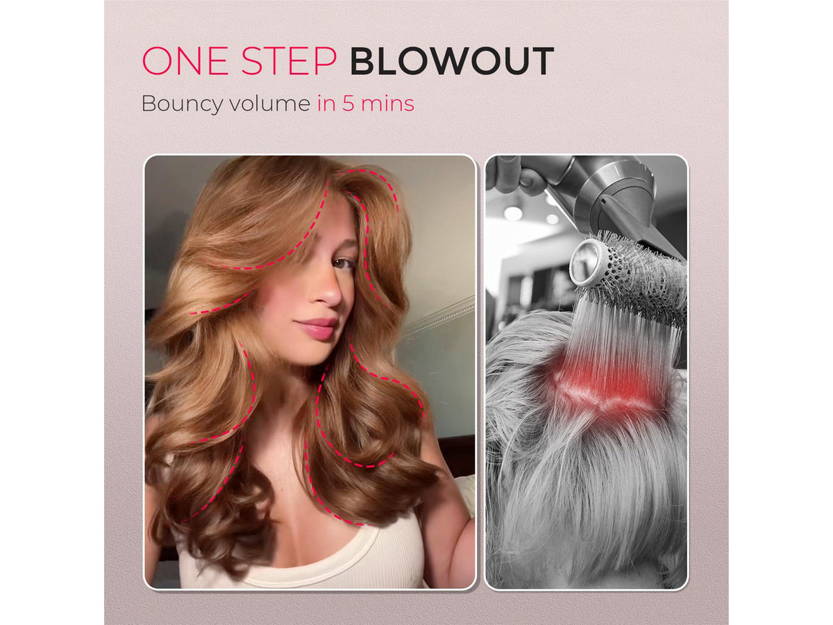 2.0 Hair Blow Dryer Brush - Blowout Hot Air Brush, One Step Volumizer, Upgraded 2 Inch Oval Barrel Roller Curling Styler, 3X Faster Drying, 0.6 lb Lightweight, Straightener Curling in One, Gold