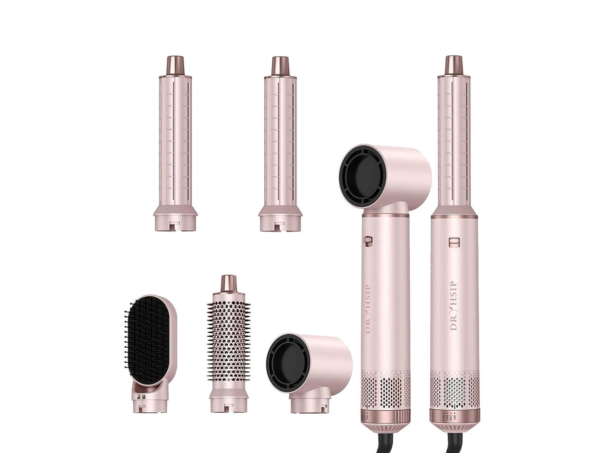 5 in 1 Hair Styler & Wrap Air Curler, Low-Speed Negative Ionic Hair Tools Drying, Multi Hair Styler, Professional Blow Dryer Brush for Curling Volumizing Straightening Styling (Pink)