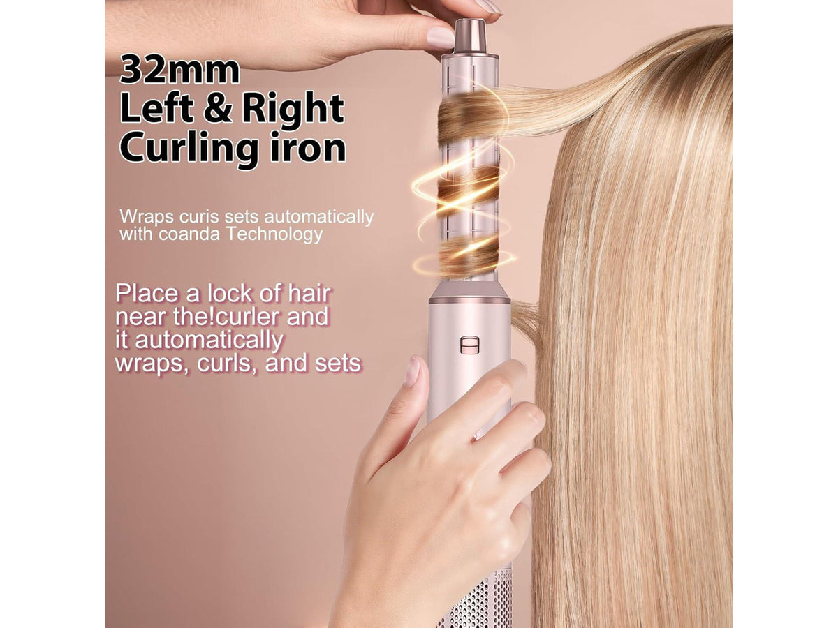 5 in 1 Hair Styler & Wrap Air Curler, Low-Speed Negative Ionic Hair Tools Drying, Multi Hair Styler, Professional Blow Dryer Brush for Curling Volumizing Straightening Styling (Pink)