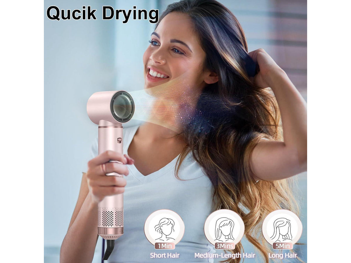 5 in 1 Hair Styler & Wrap Air Curler, Low-Speed Negative Ionic Hair Tools Drying, Multi Hair Styler, Professional Blow Dryer Brush for Curling Volumizing Straightening Styling (Pink)