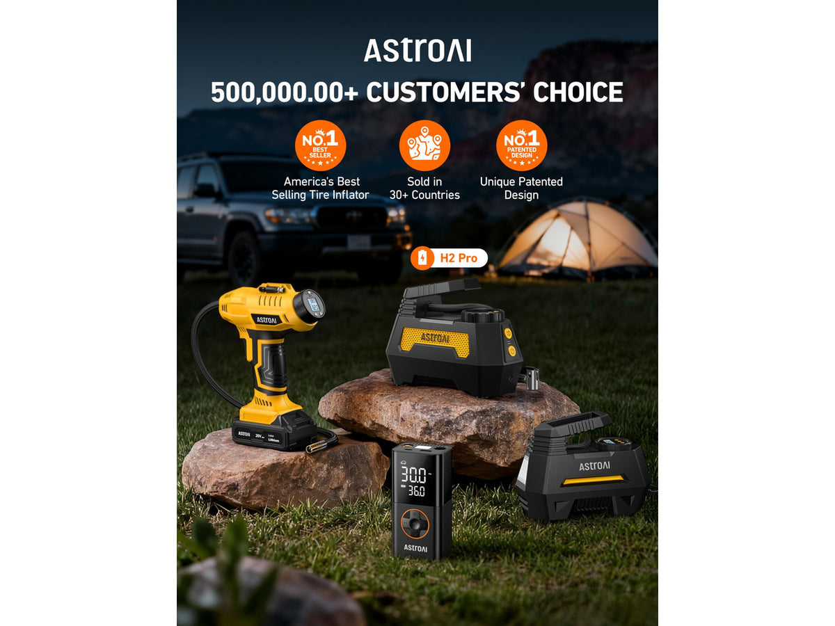 H2 Pro Cordless Tire Inflator Portable Air Compressor 12VDC Battery | Dual Power Supply Auto Shut-Off Digital Pressure Gauge Fast Inflation Air Pump for Cars Motorcycles Bikes Ball Gift Yellow
