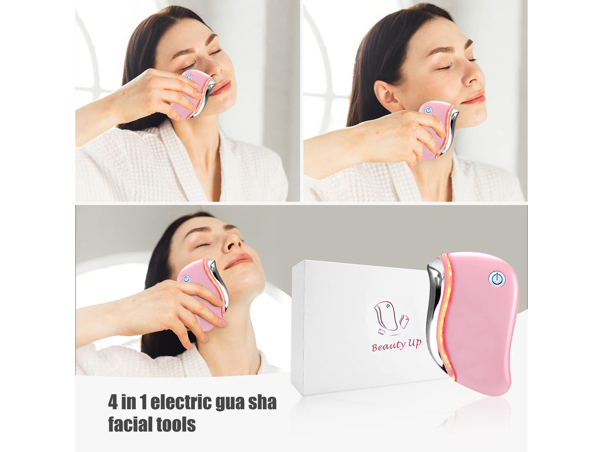 Heat Electric Gua Sha Tool, 4-in-1 Multi-Function Anti-Aging Face Massager, Facial Contouring & Firming, Double Chin, Awakening Skin, Deep Treatment