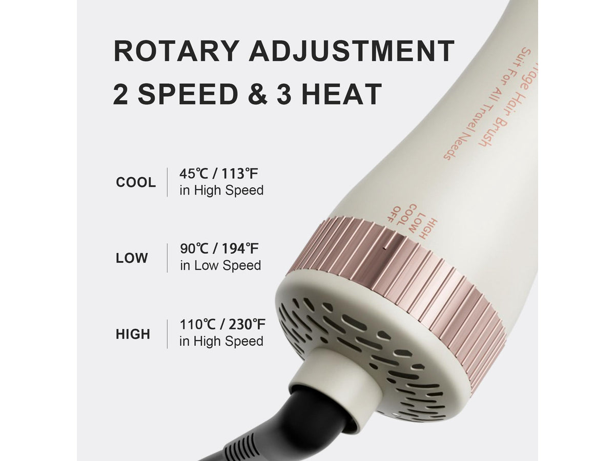 4-in-1 Travel Dual Voltage Hair Dryer Brush Blow Dryer Brush,Portable 2 inch Mini Hot Air Brush,Travel Hair Styler/Volumizer/Straightener/Curler,110-240V European Blow Dry Brush with EU&UK Plug