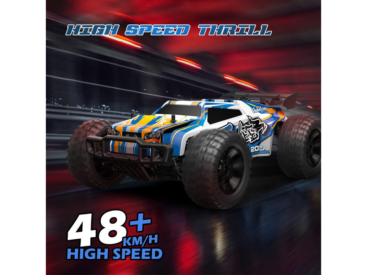 1:10 Large High Speed Remote Control Car with LED Shell Lights, 48+ KM/H, 4WD Offroad Monster Truck for Adults & Kids, Hobby RC Truck Vehicle, 2 Battery Crawler Toy Gift for Boy