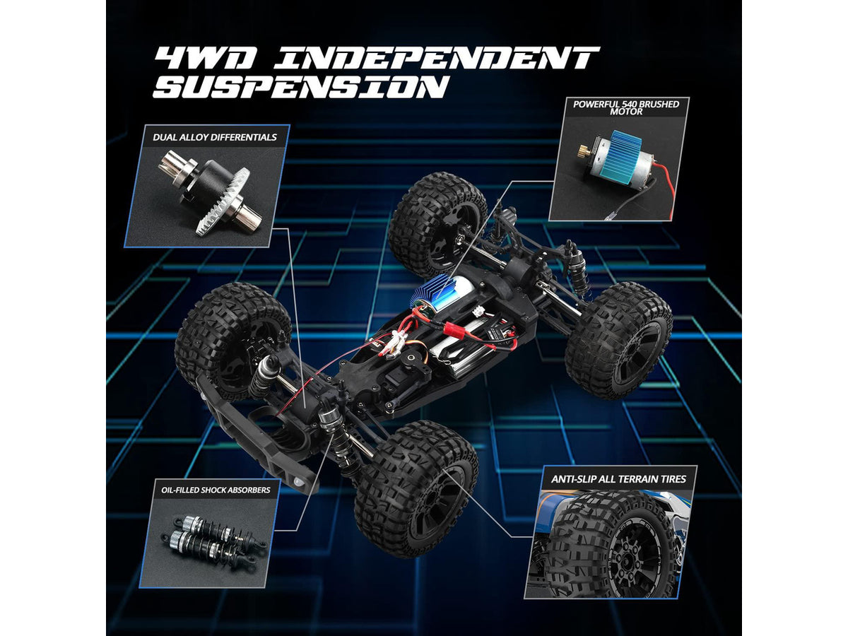 1:10 Large High Speed Remote Control Car with LED Shell Lights, 48+ KM/H, 4WD Offroad Monster Truck for Adults & Kids, Hobby RC Truck Vehicle, 2 Battery Crawler Toy Gift for Boy