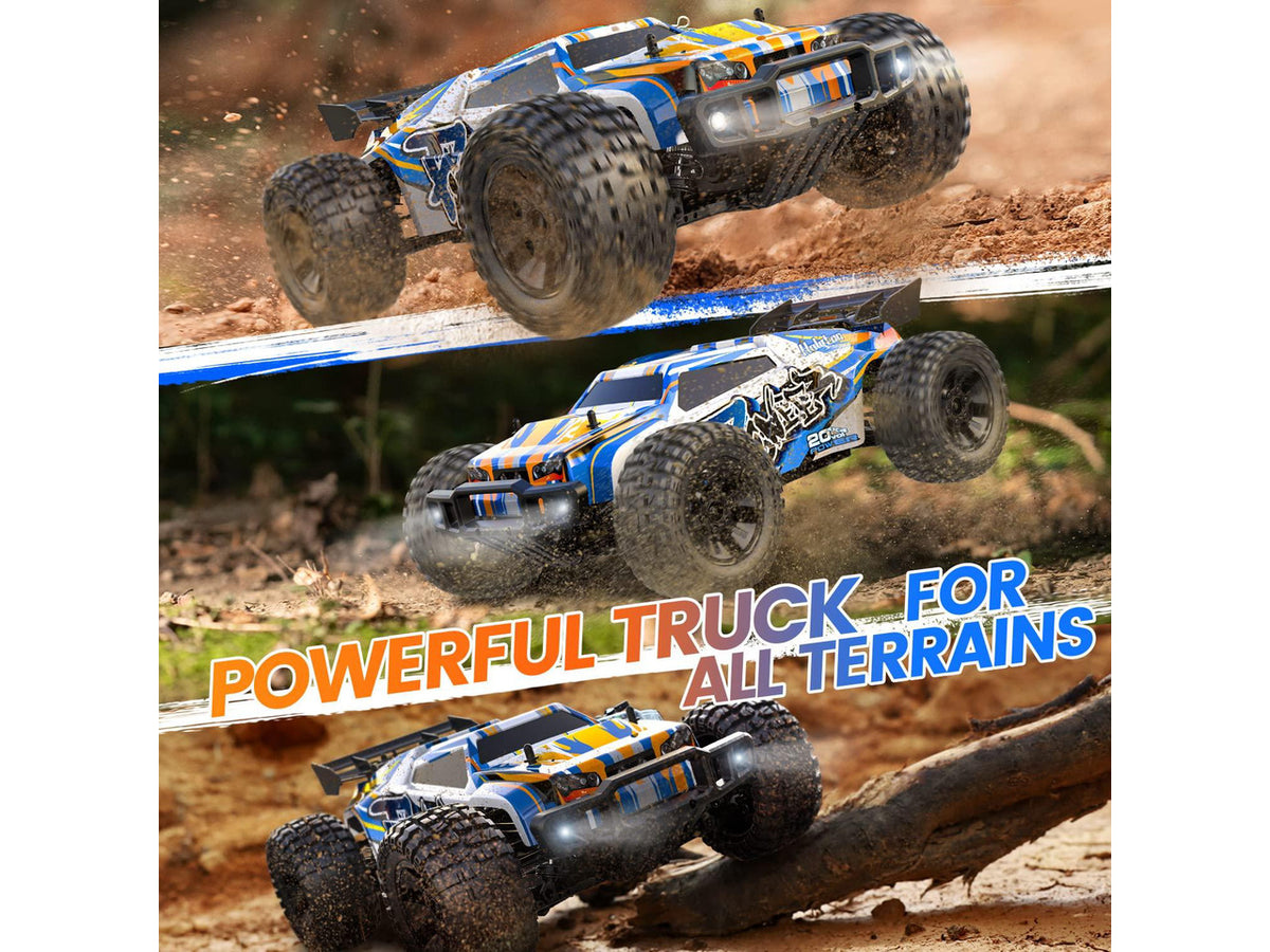 1:10 Large High Speed Remote Control Car with LED Shell Lights, 48+ KM/H, 4WD Offroad Monster Truck for Adults & Kids, Hobby RC Truck Vehicle, 2 Battery Crawler Toy Gift for Boy