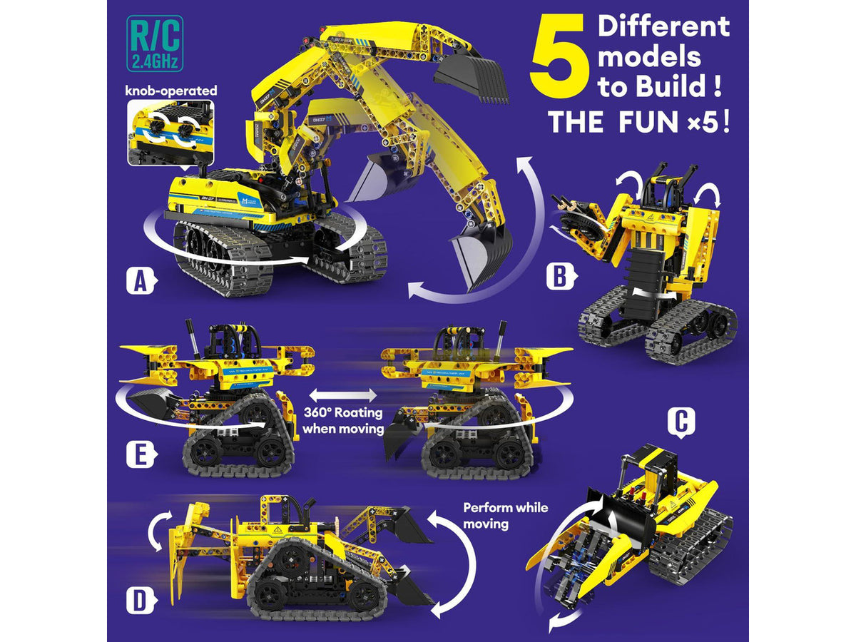 5 in 1 Building Toys STEM Robotics Kit, 430 PCS Blocks RC Robot Erector Sets, APP & Remote Control Excavator Science Kits for Kids Age 6 7 8 9 10 11 12-14, DIY Educational Gift for Boys & Girls