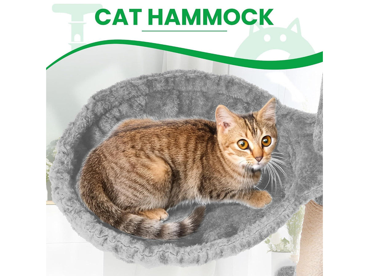54 Inches Large Cat Tree Tower for Indoor Cat, Tall Cat Tower with Scratching Posts, Cat Condos, Cat Hammock, Pompoms, Top Perches, Sisal Rope, for Bed Room, Living Room (Light Grey)