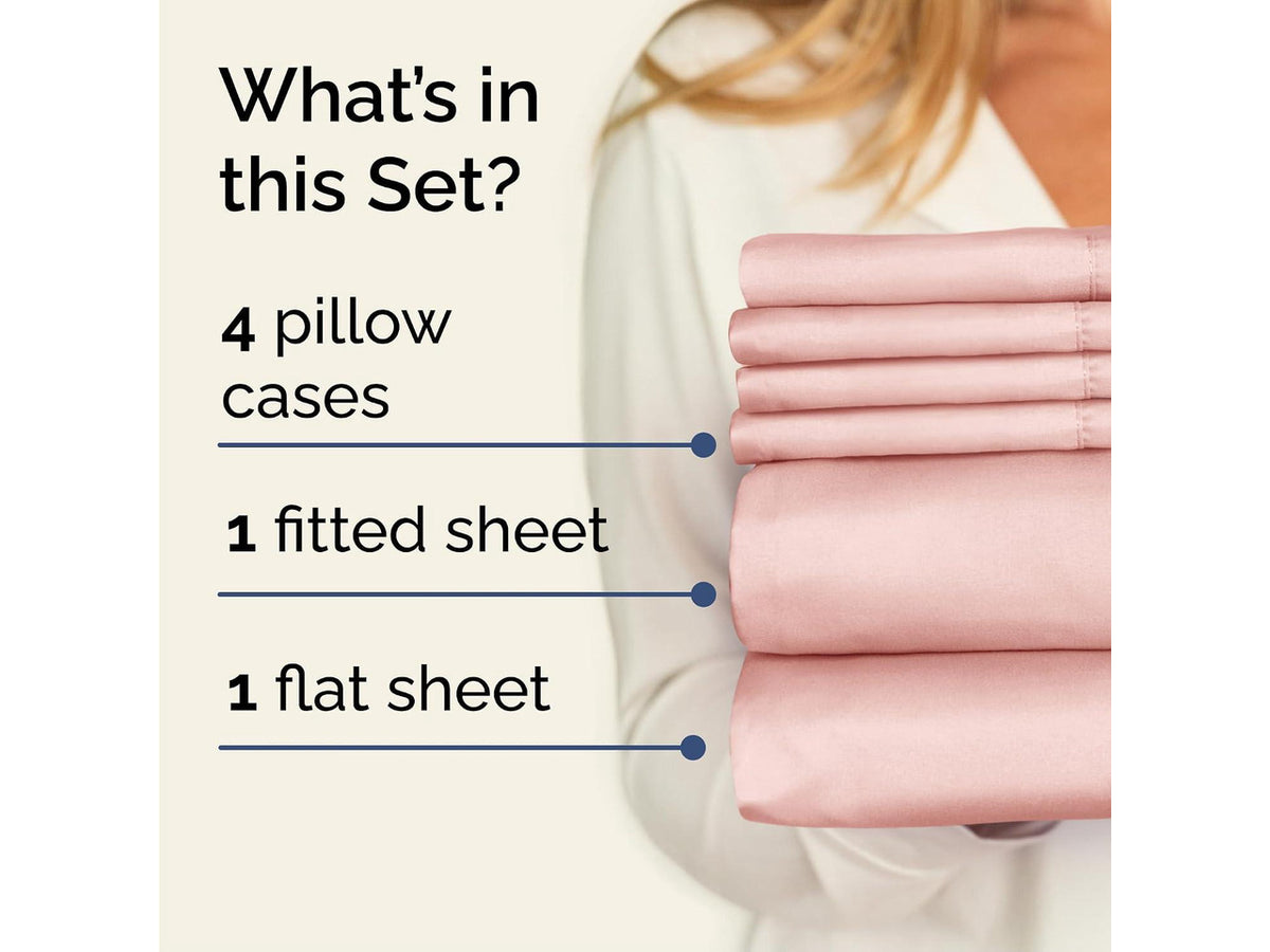 Cal King 6 Piece Sheet Set - Comfy Breathable & Cooling - Ultra Soft Hotel Luxury Bedding Set w/ 8-16 Inch Deep Pockets - 1 Flat & 1 Fitted Sheet & 4 Pillowcases - Wrinkle Free & Easy Care - Baby Pink