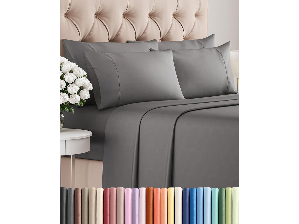 Cal King 6 Piece Sheet Set - Comfy Breathable & Cooling - Ultra Soft Hotel Luxury Bedding Set w/ 8-16 Inch Deep Pockets - 1 Flat & 1 Fitted Sheet & 4 Pillowcases - Wrinkle Free & Easy Care - Dark Grey