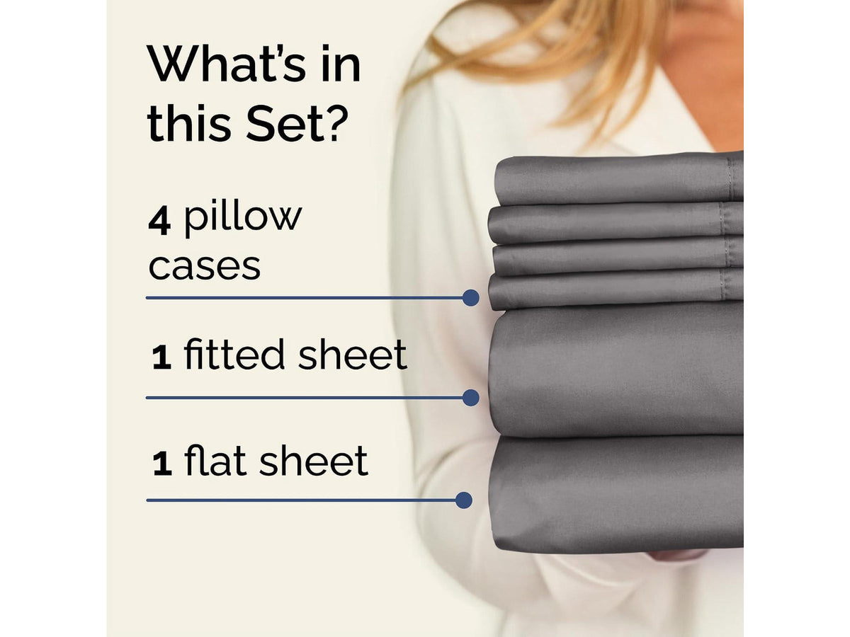 Cal King 6 Piece Sheet Set - Comfy Breathable & Cooling - Ultra Soft Hotel Luxury Bedding Set w/ 8-16 Inch Deep Pockets - 1 Flat & 1 Fitted Sheet & 4 Pillowcases - Wrinkle Free & Easy Care - Dark Grey