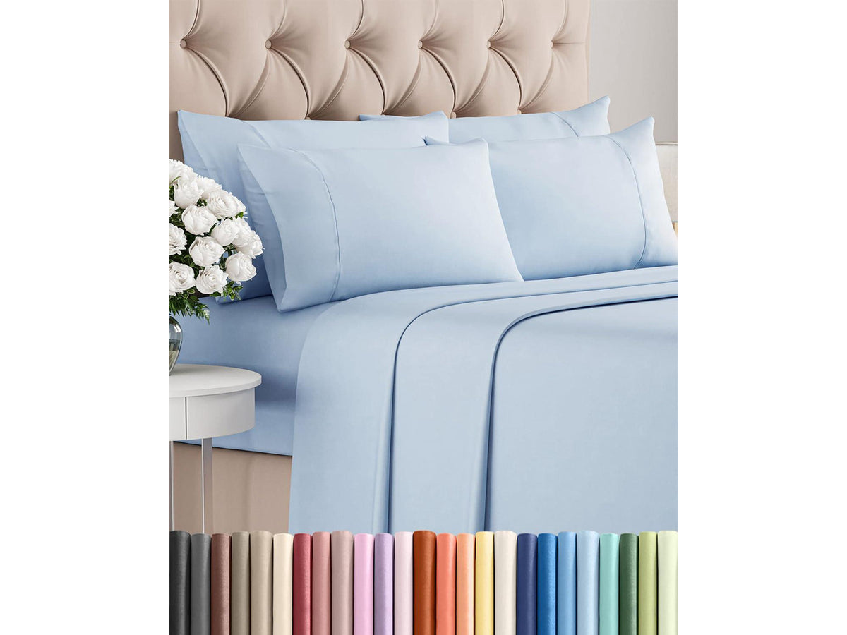 Cal King 6 Piece Sheet Set - Comfy Breathable & Cooling - Ultra-Soft Hotel Luxury Bedding Set w/ 8-16 Inch Deep Pockets - 1 Flat & 1 Fitted Sheet & 4 Pillowcases - Wrinkle Free & Easy Care - Sky Blue
