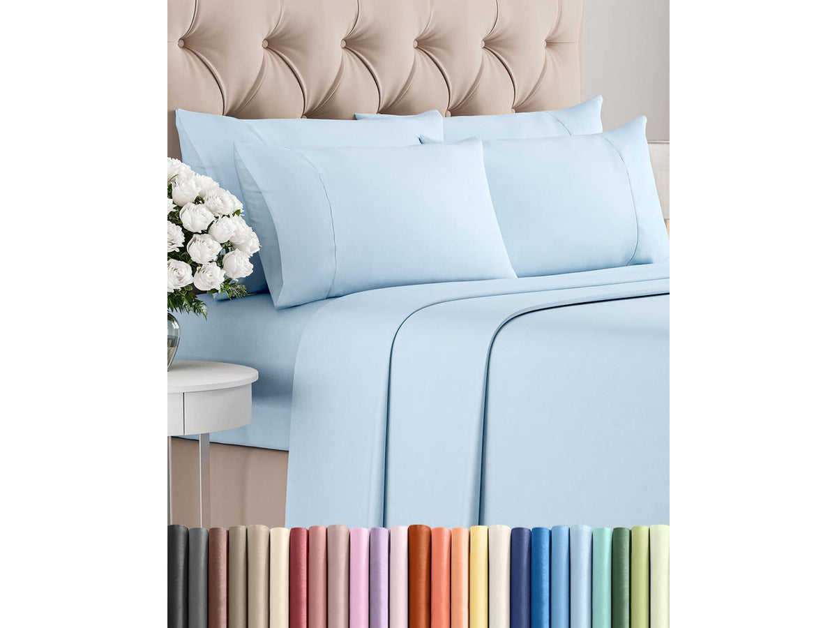 Cal King 6 Piece Sheet Set - Comfy Breathable & Cooling - Ultra Soft Hotel Luxury Bedding Set w/ 8-16 Inch Deep Pockets - 1 Flat & 1 Fitted Sheet & 4 Pillowcases - Wrinkle Free & Easy Care - Baby Blue