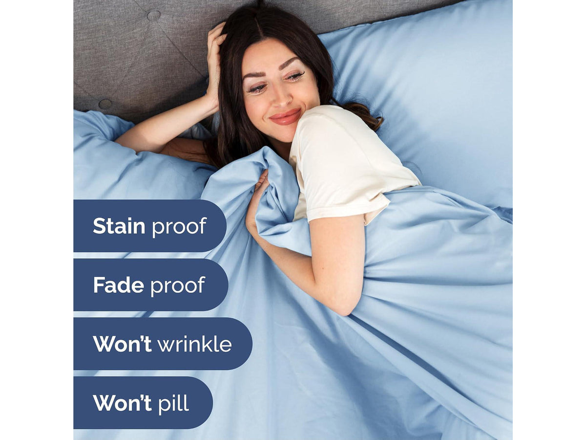 Cal King 6 Piece Sheet Set - Comfy Breathable & Cooling - Ultra Soft Hotel Luxury Bedding Set w/ 8-16 Inch Deep Pockets - 1 Flat & 1 Fitted Sheet & 4 Pillowcases - Wrinkle Free & Easy Care - Baby Blue