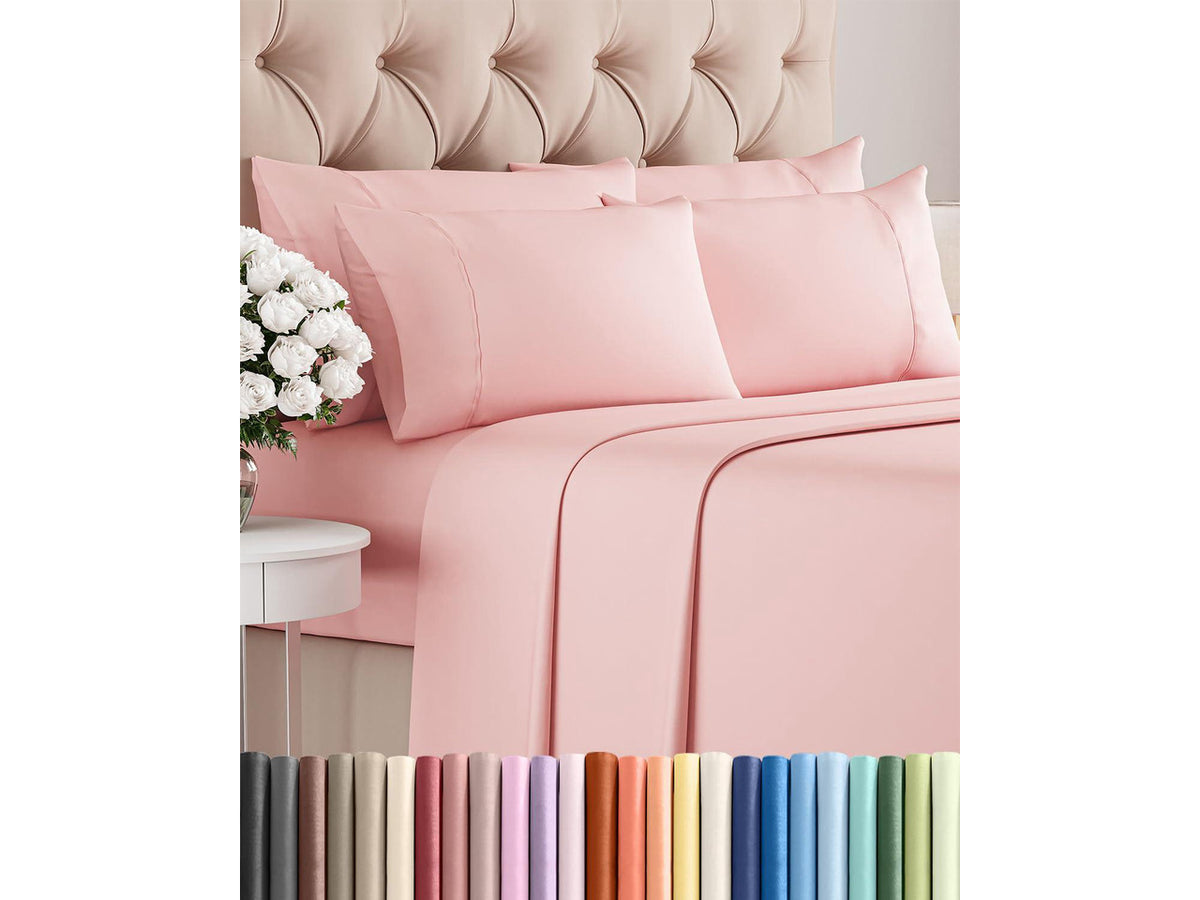 Cal King 6 Piece Sheet Set - Comfy Breathable & Cooling - Ultra Soft Hotel Luxury Bedding Set w/ 8-16 Inch Deep Pockets - 1 Flat & 1 Fitted Sheet & 4 Pillowcases - Wrinkle Free & Easy Care - Baby Pink