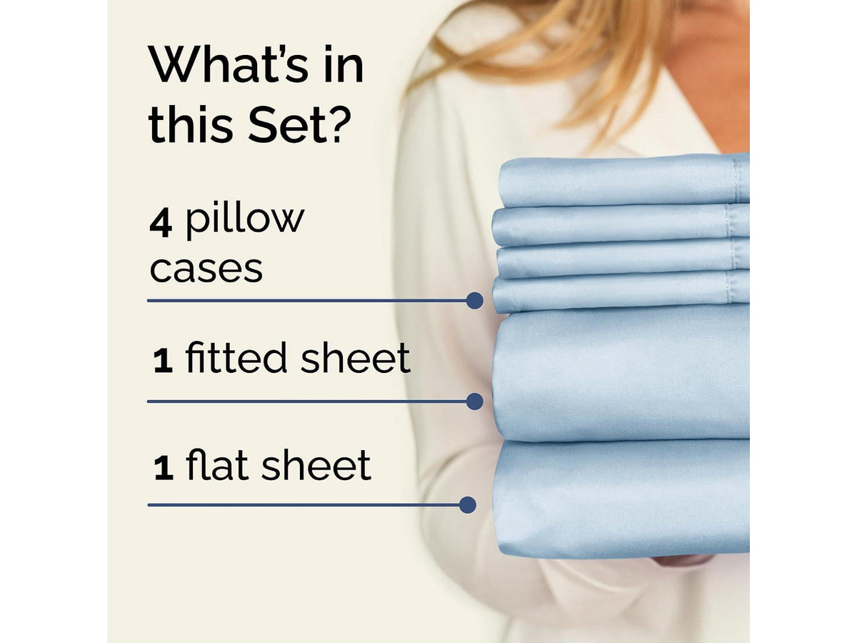 Cal King 6 Piece Sheet Set - Comfy Breathable & Cooling - Ultra-Soft Hotel Luxury Bedding Set w/ 8-16 Inch Deep Pockets - 1 Flat & 1 Fitted Sheet & 4 Pillowcases - Wrinkle Free & Easy Care - Sky Blue