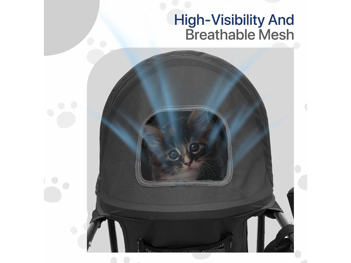 4 Wheels Pet Stroller, Lightweight Easy-Fold Puppy Jogger Stroller with Visible Mesh & Rear Storage for Small/Medium Dogs up to 22 lbs, Perfect for Walks, Travel, Black