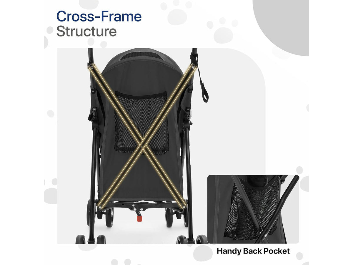 4 Wheels Pet Stroller, Lightweight Easy-Fold Puppy Jogger Stroller with Visible Mesh & Rear Storage for Small/Medium Dogs up to 22 lbs, Perfect for Walks, Travel, Black