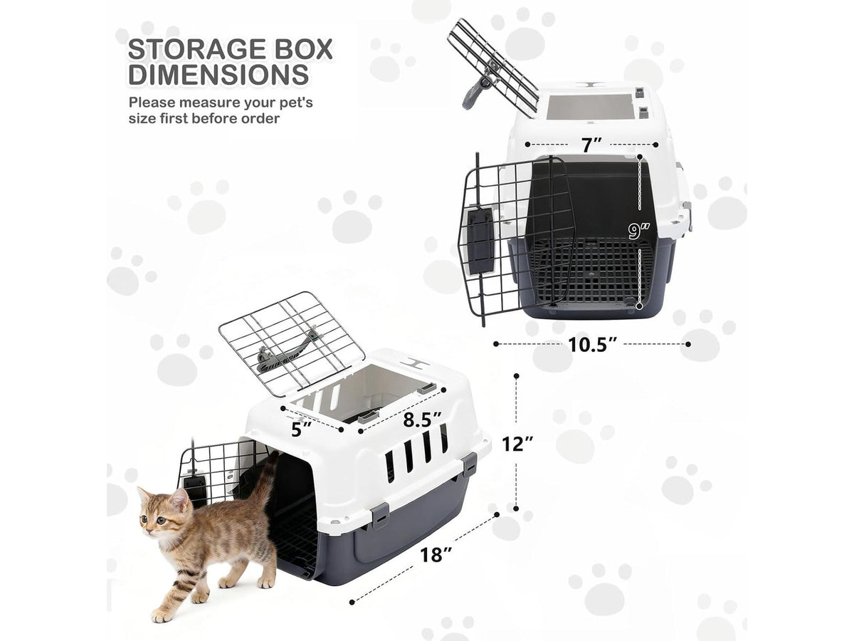 18-Inch 2-Door Top Loading Cat Carrier, Plastic Dog Crate Hard-Sided Dog Travel Carrier for Small Dogs and Cats, Ventilation and Security Lock Design for Pets up to 10 lbs (Grey)