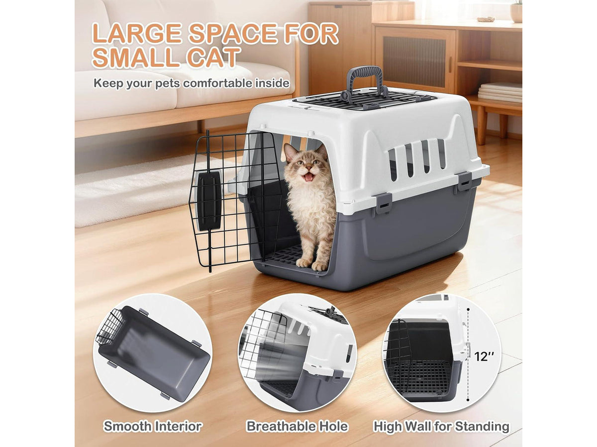 18-Inch 2-Door Top Loading Cat Carrier, Plastic Dog Crate Hard-Sided Dog Travel Carrier for Small Dogs and Cats, Ventilation and Security Lock Design for Pets up to 10 lbs (Grey)