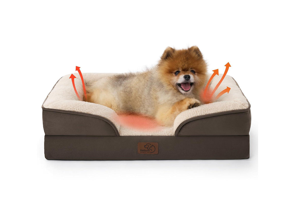 Self Warming Orthopedic Dogs Bed for Small Dogs - Washable Small Dog Bed Waterproof, Comfort Pet Couch with Removable Cover, Pets Sofa with Nonskid Bottom, Brown, Non-Electric