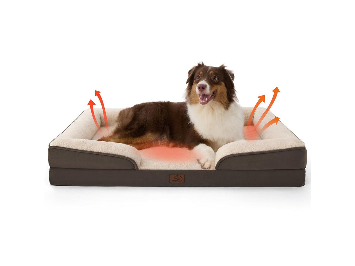 Self Warming Orthopedic Dog Beds Large Sized Dog - Washable Large Dogs Bed Waterproof, Big Comfort Dogs Couch Sofa with Removable Cover, Pet Bed with Nonskid Bottom, Brown, Non-Electric
