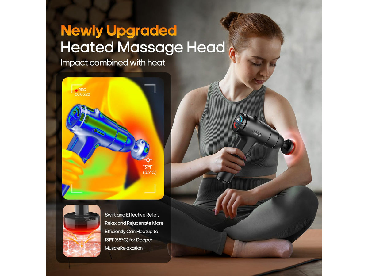 Massage Gun with Heat Massager Deep Tissue Muscle Massager Gifts for Men | Back Massager for Pain Relief Percussion Handheld Massager FSA Eligible HSA Birthday Gifts for Him Silent Carrying case