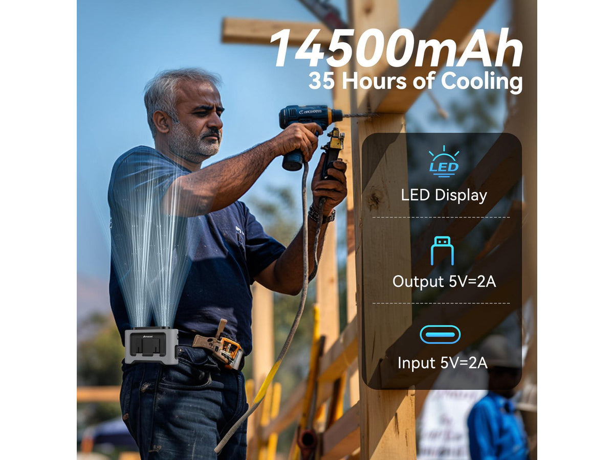 14500mAh Portable Waist Fan, Strong Wind Power for Full Body Cooling Shirt Fan, 5 Speed Wearable Belt Clip on Fans, Battery Operated Personal Neck Fans for Outdoor Work Camping Travel