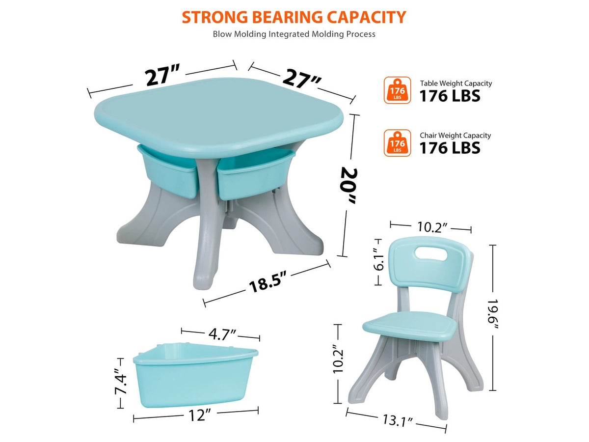 Kids Activity Table & Chair Set Table w/ 3 Detachable Toy Storage Bins 2 Chairs