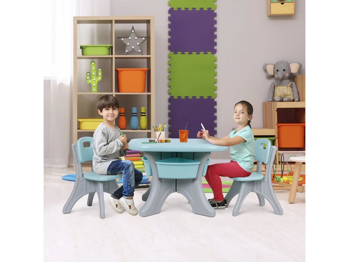 Kids Activity Table & Chair Set Table w/ 3 Detachable Toy Storage Bins 2 Chairs