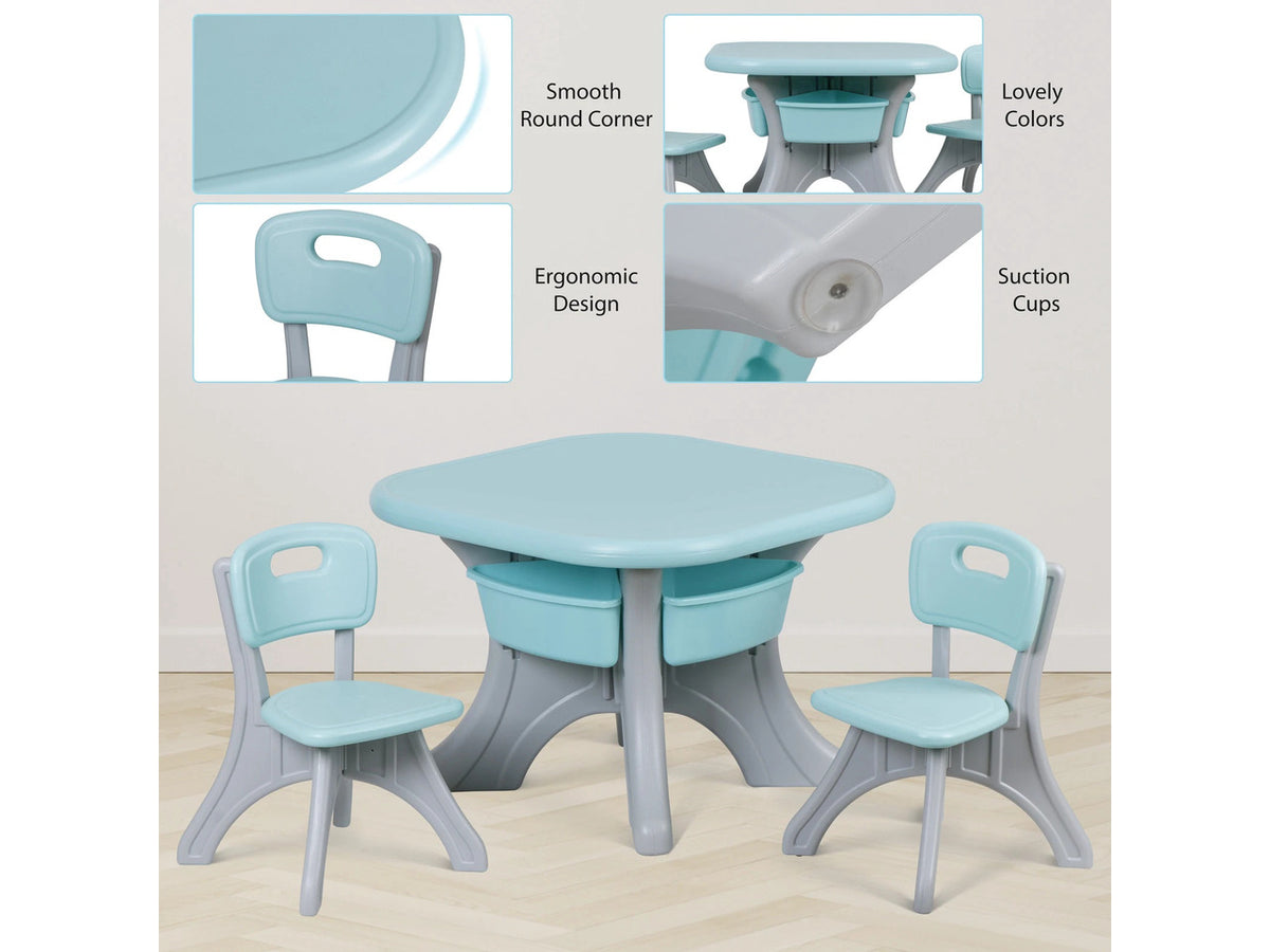 Kids Activity Table & Chair Set Table w/ 3 Detachable Toy Storage Bins 2 Chairs