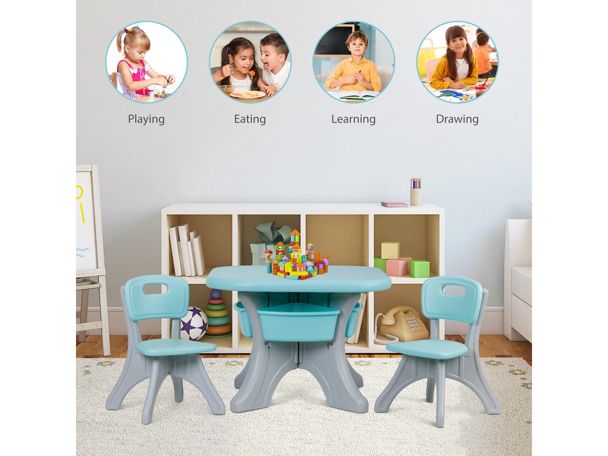 Kids Activity Table & Chair Set Table w/ 3 Detachable Toy Storage Bins 2 Chairs