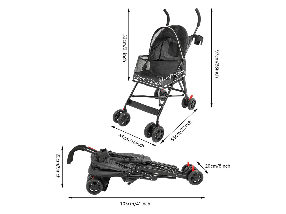Foldable Lightweight Durable Pet Stroller For Small To Medium Pets Dogs And Cats