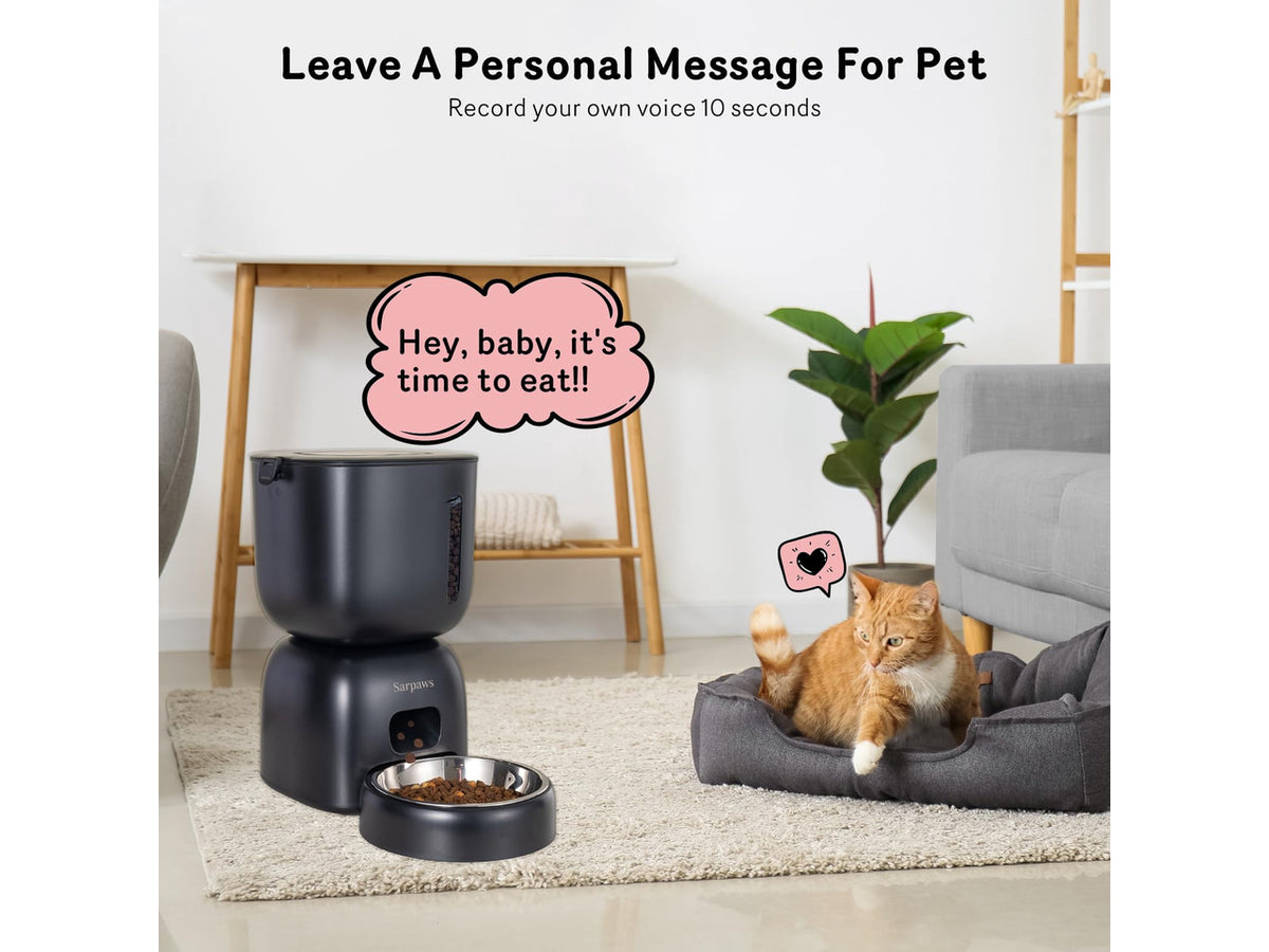 Automatic Cat Feeder and Water Dispenser FW1, Wire or Battery Cat Food Dispenser Timer Pet Feeder - Locking Lid, Desiccant Bag, Programmable Portion Control, 4 Daily Meals, 10s Voice Recorder