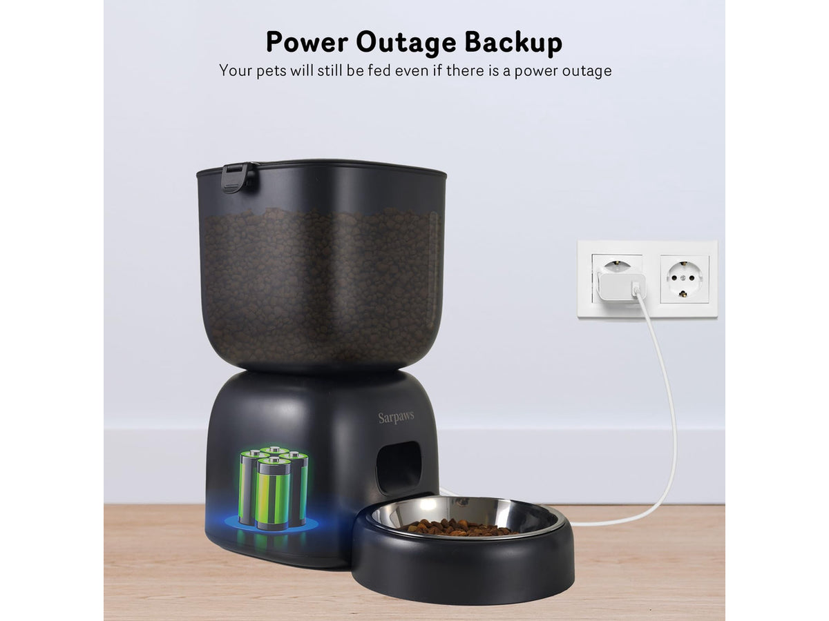 Automatic Cat Feeder and Water Dispenser FW1, Wire or Battery Cat Food Dispenser Timer Pet Feeder - Locking Lid, Desiccant Bag, Programmable Portion Control, 4 Daily Meals, 10s Voice Recorder