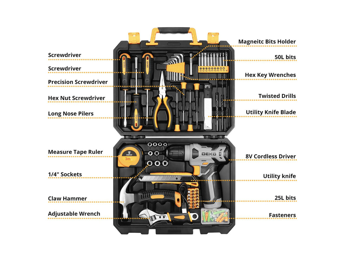Tool SetTool Kit with 8V Cordless Drill,Tool Box with Drill,Hand Drill Set for Men & Women,Home Tool Kits for House Repair,Handyman,DIY 126 Piece