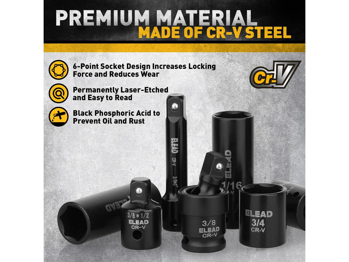 96-Piece 3/8" Drive Impact Socket Set, SAE(5/16 to 3/4-Inch) & Metric(8-22mm), Standard & Deep Sockets, Ratchet Handle, Bit Set, Universal Joint, Extension Bar, Adapters, Spark Plug Sockets