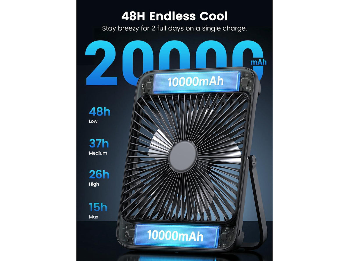 20000mAh Battery Powered Fan, Ultra-Slim 8-Inch Portable Camping Fan with LED Lantern, Up to 48H Runtime Rechargeable Desk Fan for Bedroom, Outdoor, Tent, Travel, Cruise Ship Essentials
